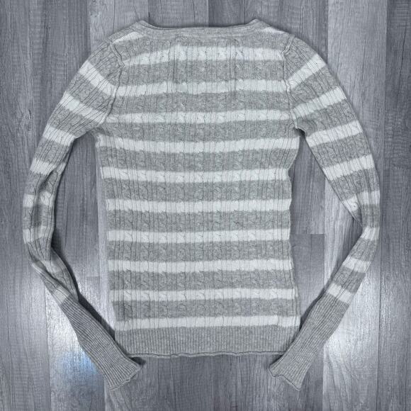 Y2k Abercombie and Finch Striped Cable Knit Sweater Gray White Bella Ellina - Picture 4 of 7